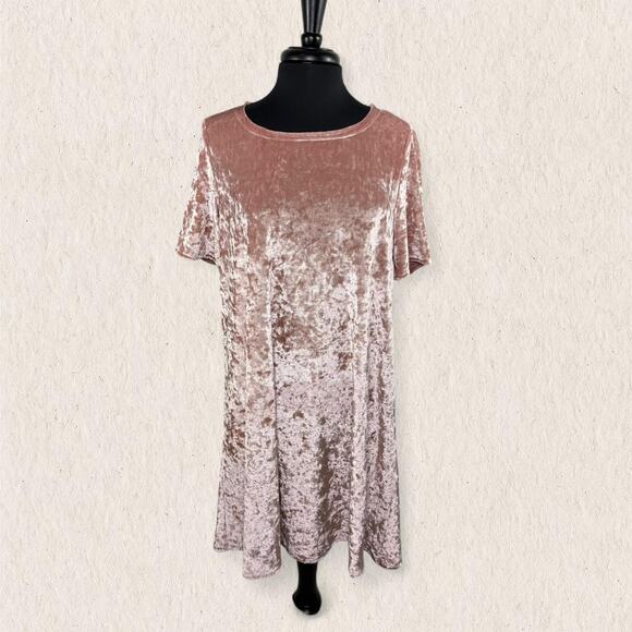 POL Blush Pink Crushed Velvet Shift Dress Size Large – Y2K Retro Glam Holiday - Picture 1 of 8